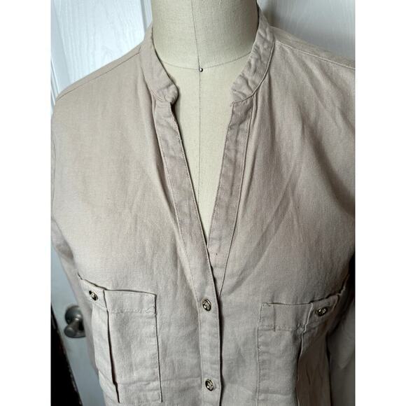 Zara Beige V-Neck Button Up Shirt Blouse Women's Size M - Picture 2 of 8